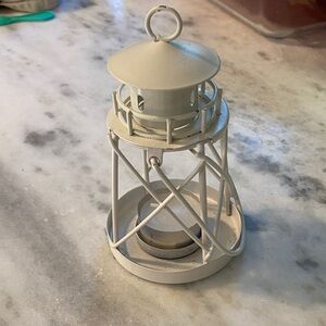 White Metal Lighthouse Candle Holder